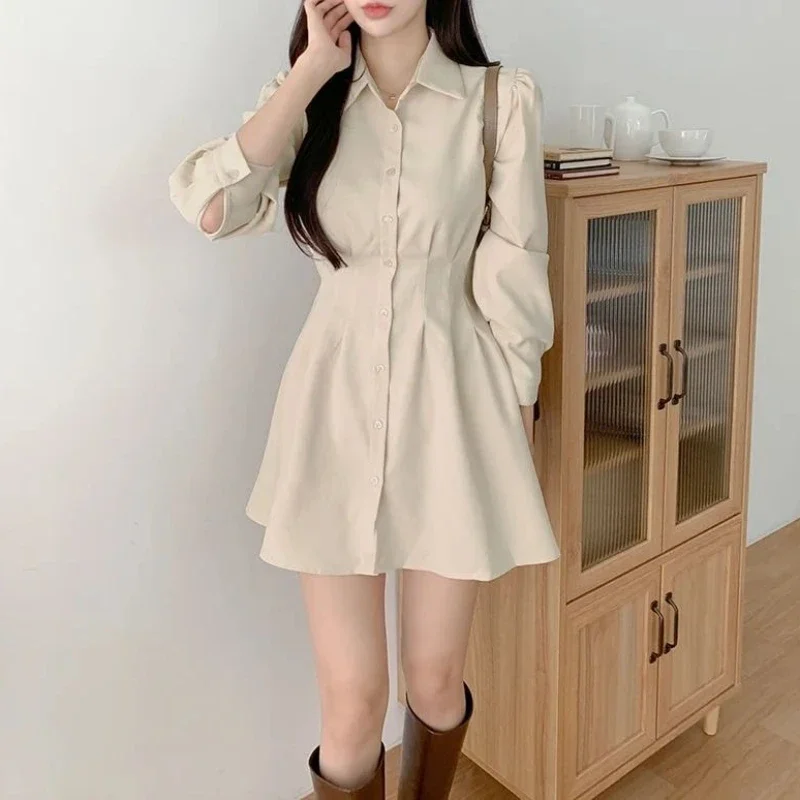 Shirt Woman Long Sleeve Dress Vintage One Pieces Clothes Aesthetic Sensual Sexy Korean Fashion Beach Hot Pink Dresses For Women