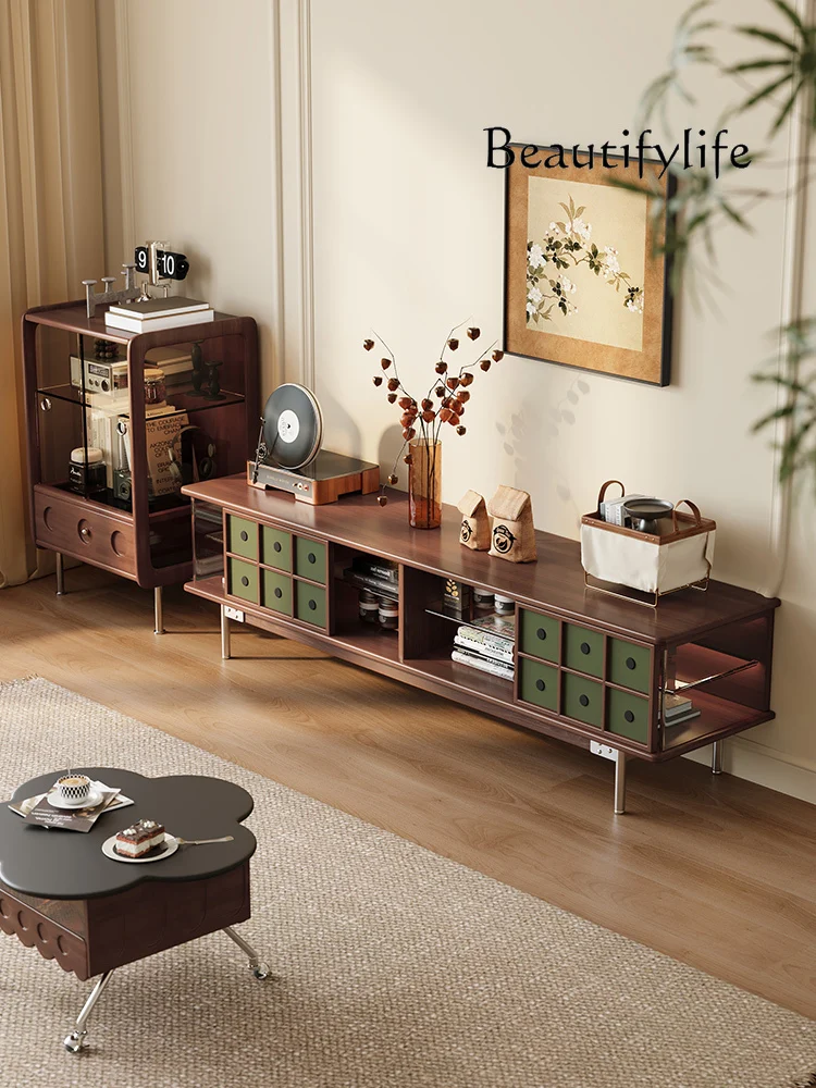 

TV cabinet antique living room solid wood storage cabinet floor large capacity advanced sense 2025 new model