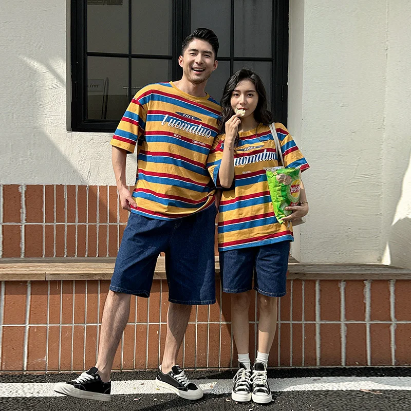 Summer Vacation Family Look Clothing Set Stripe Tshirt Shorts 2 Pieces Set For Boy Girl Women Men Casual Family Matching Outfit