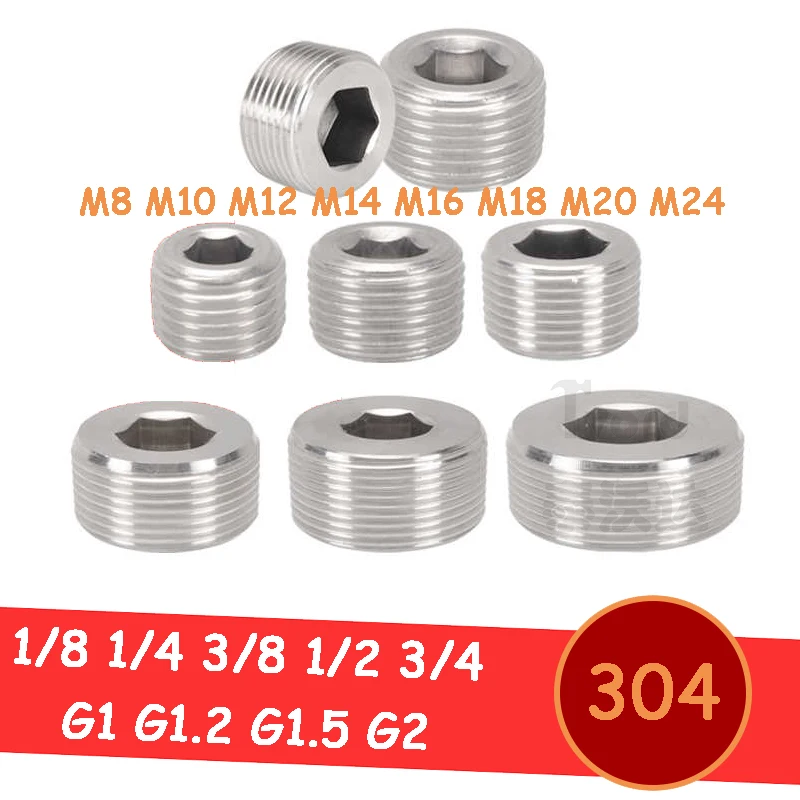 

BSPP Male Thread 1/8 1/4 3/8 1" Female Blocking 304 Stainless Steel Hex Socket End Cap Inner Hexagon Plug Oil Water Pipe Fitting