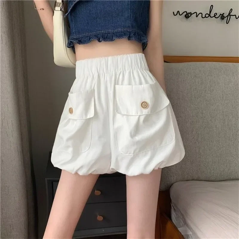 Shorts Women Lovely Preppy Style Ins Fashion Pockets Design Solid Simple Cute Stylish Harajuku Elastic High Waist Casual Korean