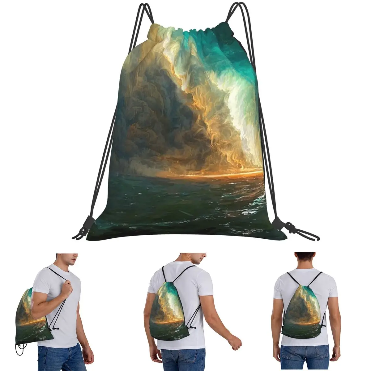 

Storm Over Open Water Abstract Backpacks Portable Drawstring Bundle Pocket Storage Bag Book Bags for Man Woman Students