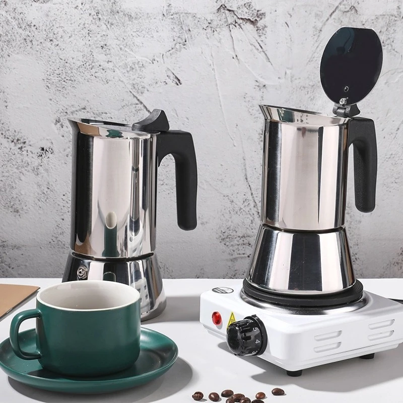 

【4/6 Cups 】Moka Pot 304 Stainless Steel Portable Coffee Pot with Italian Coffee Maker Induction Moka Pot