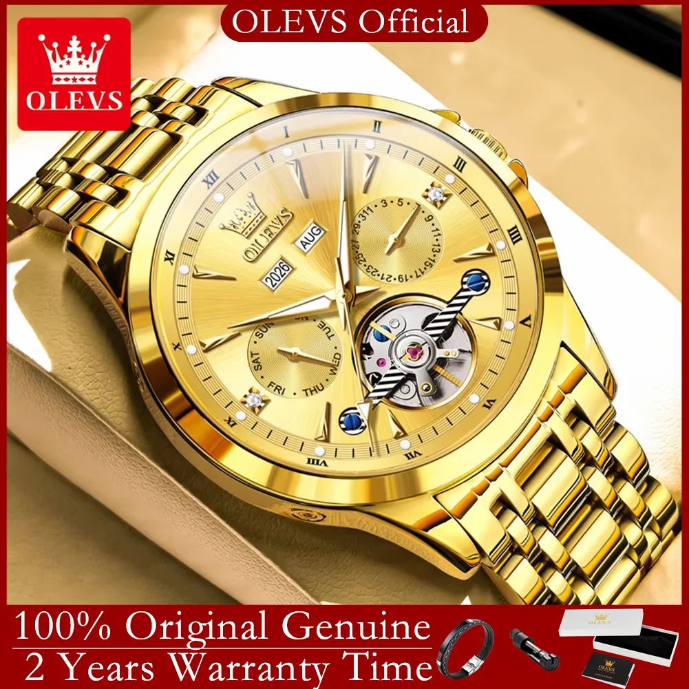 

OLEVS 7091 Automatic Men's Watches Luxury Hollow Flywheel Stainless Steel Calendar Waterproof Luminous Mechanical Watch for Men