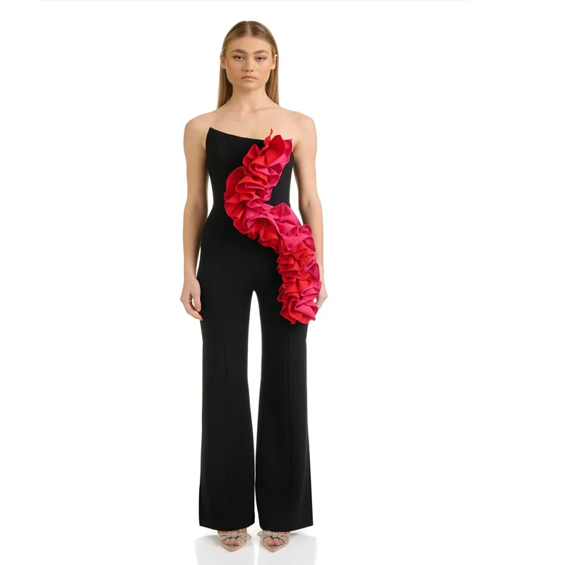 

Factory Wholesale Women's Black Strapless Fashionable Bell Bottoms Sexy Celebrity Cocktail Party Bandage Jumpsuit