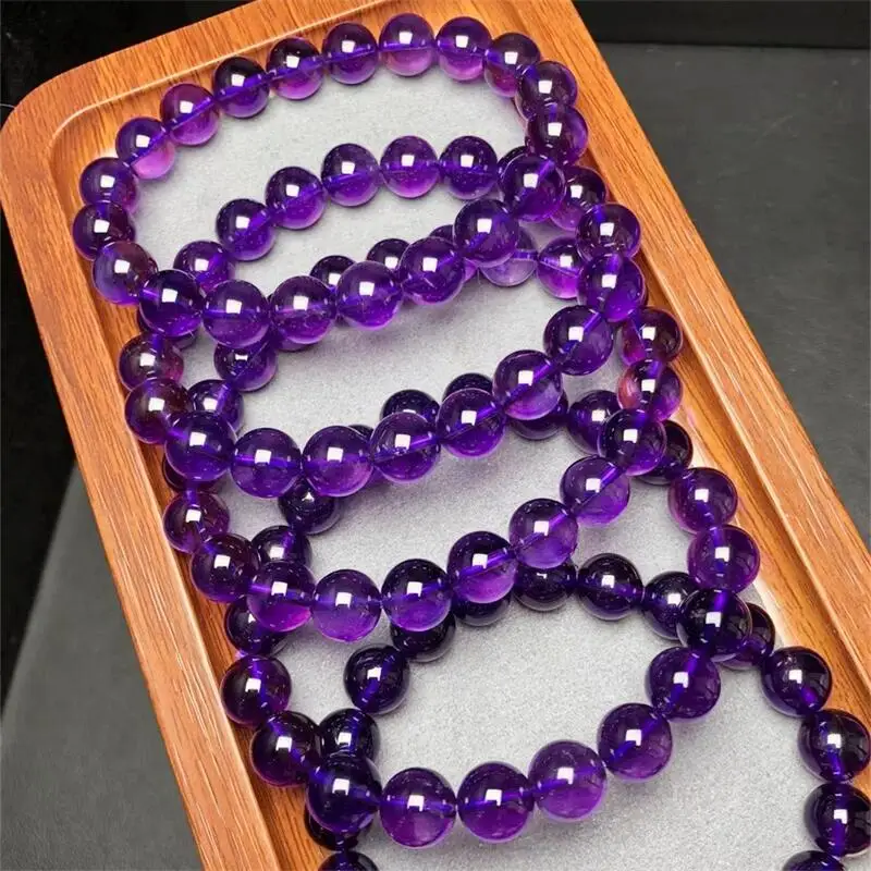 9MM Natural Amethyst Bracelet Women Fashion Round Stone Elegant Healing Strand Bangles Wristband Gift 1PCS