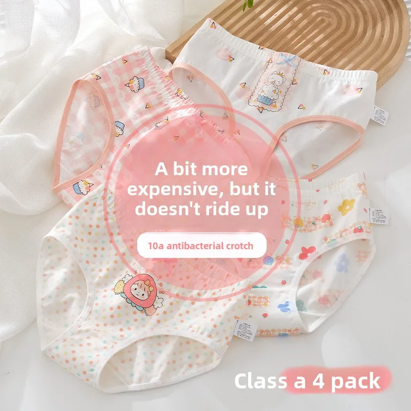 4 Pack Comfortable Cute Cotton Underwear for Baby Girls Toddler Kids Soft Breathable No Wedgie Summer Thin Triangle Panties