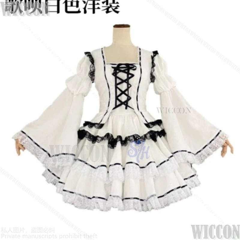 슈고 애니메이션 캐릭터 코스프레 츠키요미 우타우 귀여운 화이트 레이스 달콤한 사랑스러운 인형 스타일 로리타 지라이 케이 할로윈 코믹콘 코스프레