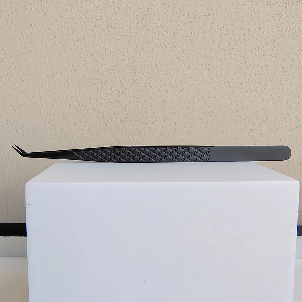 Pinzas para pestañas postizas con punta de fibra para extensiones de pestañas, pinzas negras, punta cerrada perfecta para pestañas