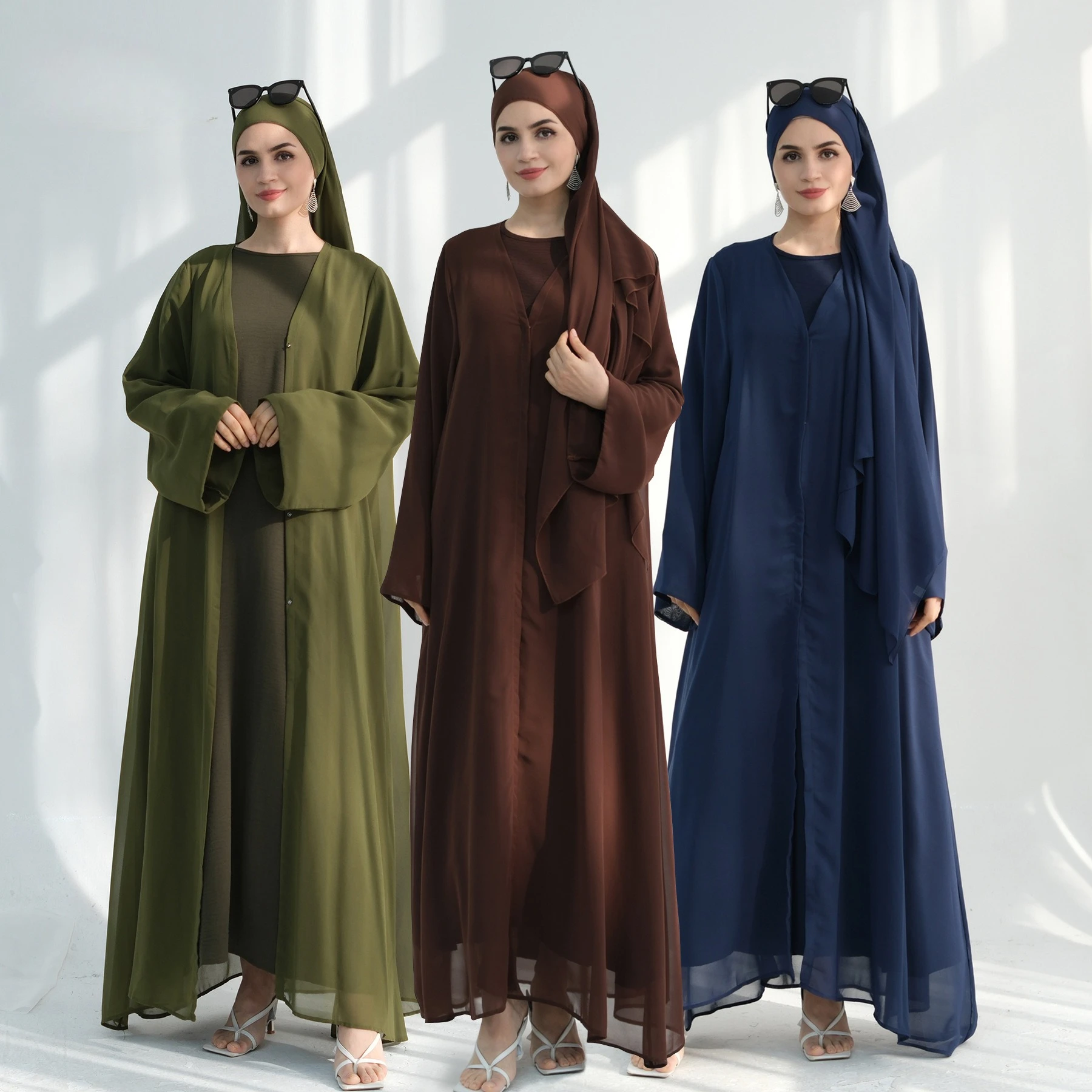 

Chiffon 2 Piece Open Abaya Dubai Luxury Kaftan Turkey Kimono Muslim Inner Dress Set Women Islamic Clothes Kaftan Robe Musulmane