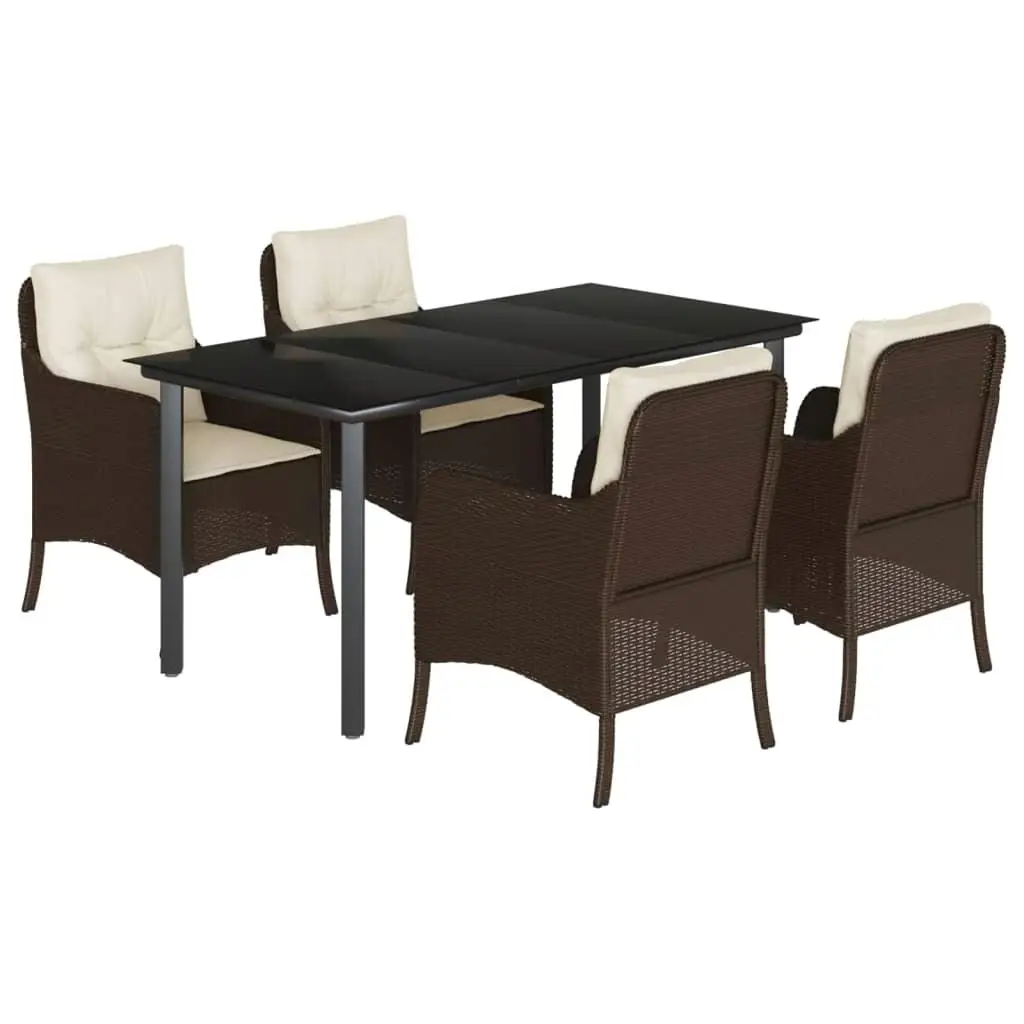 Set da pranzo da patio in polyrattan marrone da 5 pezzi con cuscini - Mobili da esterno eleganti