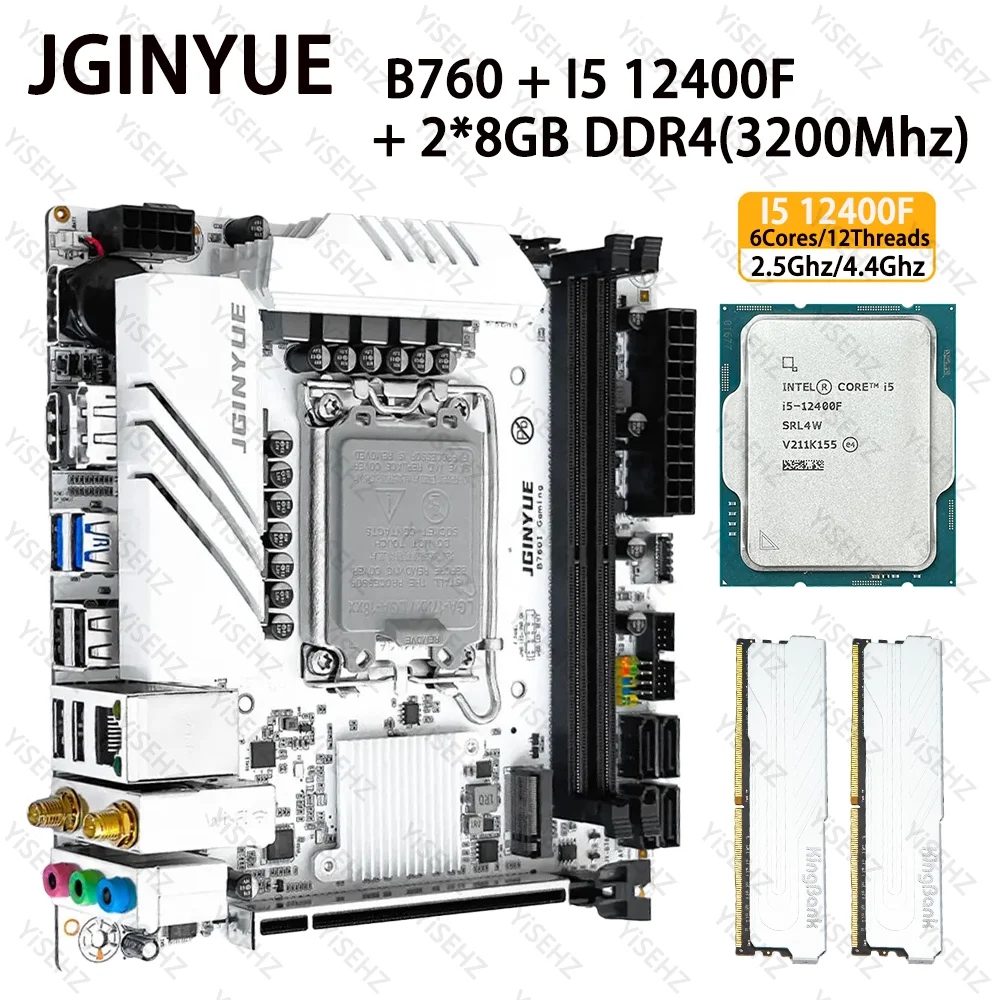 JGINYUE B760 Motherboard Set With I5 12400F LGA1700 2*8GB 3200Mhz DDR4 RAM Support NVME M.2 4*SATA3.0 2.5G Lan B760i Itx GAMING