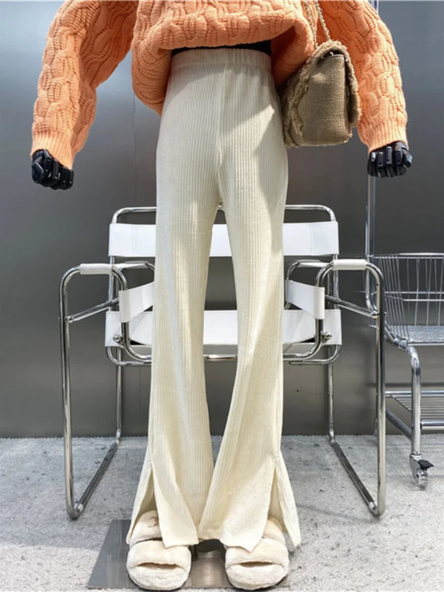 

High Waist Wide Leg Pants Women's Loose Fit Slit Fashion Spring Straight Leg Floor Length Micro Flared Trousers Casual Wear