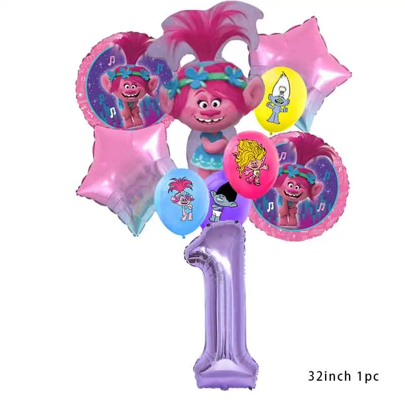 Disney Trolls foil Balloon Girls Birthday Party Supplies Home Decor purple Number Ballon Baby Shower Boy Wedding Decoration