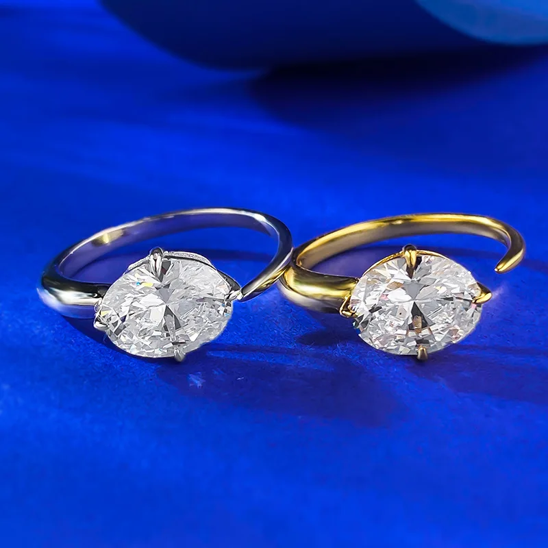 

Sparkling 7x9mm Lab Grown Diamond Gold Plated Rings for Women, 925 Sterling Silver Wedding Band Ring - Engagement Jewelry