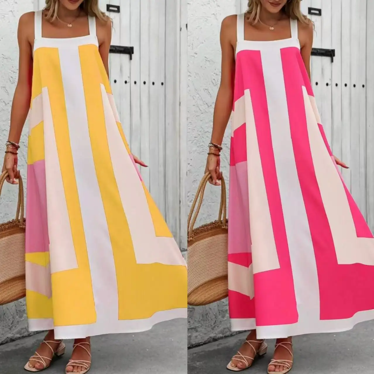 

Summer New Fashion Loose Printing Pendulum Suspender Dress 2025 European and American