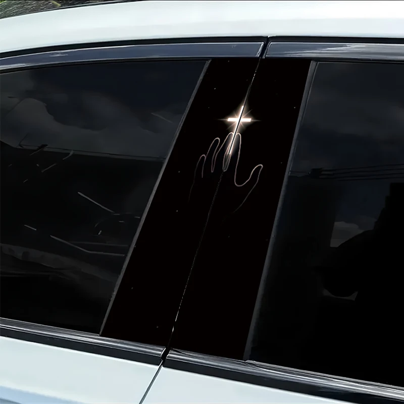 

2 pieces of car B-pillar stickers Cross and Hand Vinyl protective film