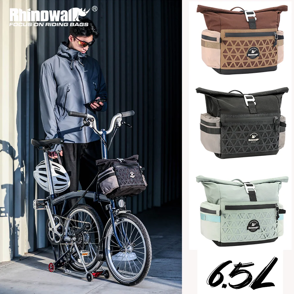 

Rhinowalk Bike Handlebar Bag 6.5L Cycling Front Urban Basket Storage Bag Quick Release Shouler Bag For Brompton Officail Adapter