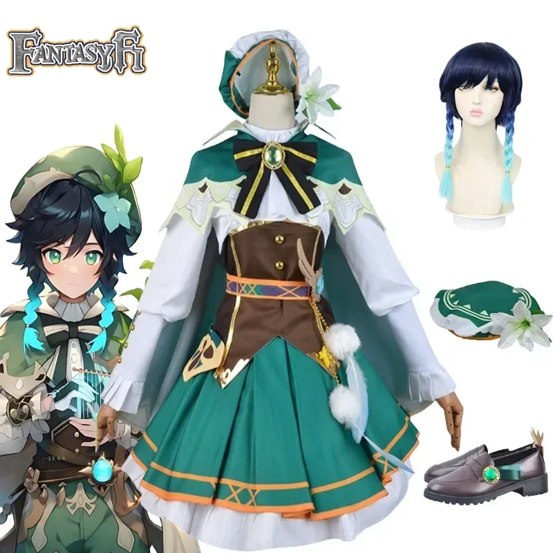 Game Genshin Impact Game Venti Barbatos Cosplay Costume Uniform Wig Halloween For Women Carnival Party Costume Comic Con