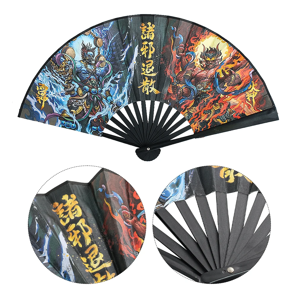 Handmade Chinese Style Ancient Mythology Thor Vulcan Folding Fan Home Feng ShuiTalisman Decoration Craft Fan Performance Props