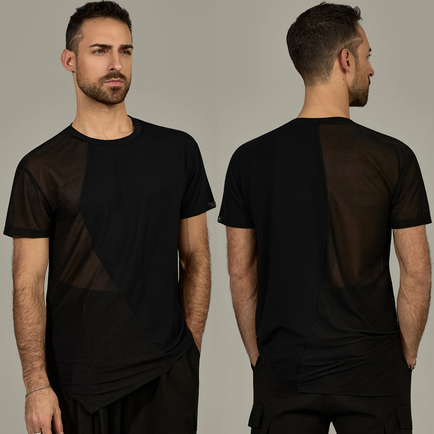 

Design Sense Latin Dance Tops Black Short Sleeves Mehs Splicing T Shirt Adult Men Practice Clothes Rumba Salsa Costume SS2431