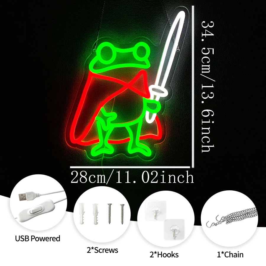 Sword Frog Neon Sign for Wall Decor Cartoon Frog Knight Neon Light for Man Cave Birthday Gifts LED  Anime Sign for Teen Bedroom