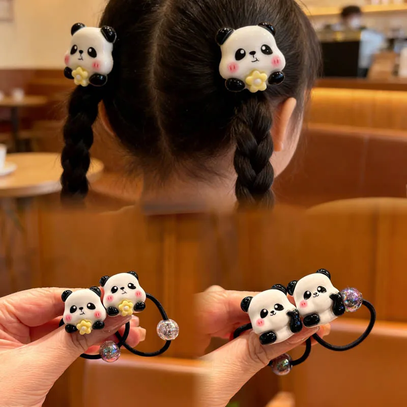 2 piezas de bonitas bandas elásticas para el cabello con dibujos de Panda para niños y niñas, accesorios para el cabello, tocados para bebés