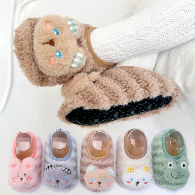 

Cartoon Bear Baby Floor Sock Anti-Slip Infant Soft Soled Shoes Winter Warm Newborn First Walkers Cute Kids Plush Socks 8-24Mont