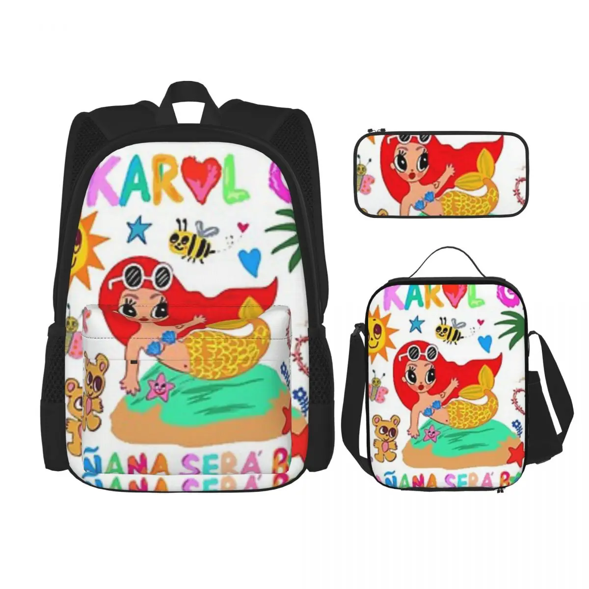

Manana Sera Bonito Karol G Backpacks Boys Girls Bookbag Children School Bags Kids Rucksack Lunch Bag Pen Bag Three-Piece Set