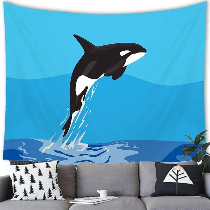 VIKAMA Watercolor Orca Whale Tapestry, Starry Sky Ocean Animal Wall Hanging, Soft Fabric Bedroom Dorm Decor, Aesthetic Art