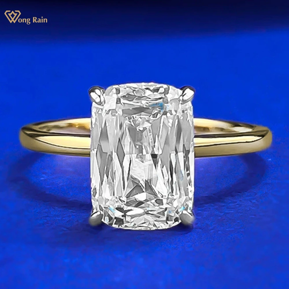 

Wong Rain Solid 925 Sterling Silver Radiant Cut 7*10 MM Lab Sapphire Gemstone Wedding Engagement Ring for Women Fine Jewelry