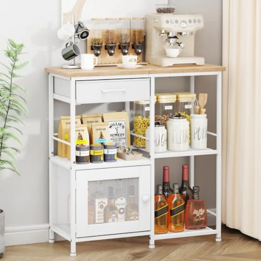 

Coffee Bar Cabinet for Home - Farmhouse Coffee Stand Station Multi-Purpose Storage Cabinet with Adjustable Feet Drawers - Kitch