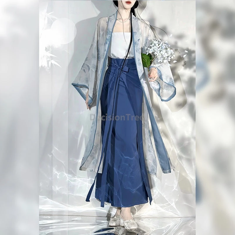 

2025 song made chinese blue and white porcelain element hanfu summer thin style daily hanfu elegant temperament exquisite suit