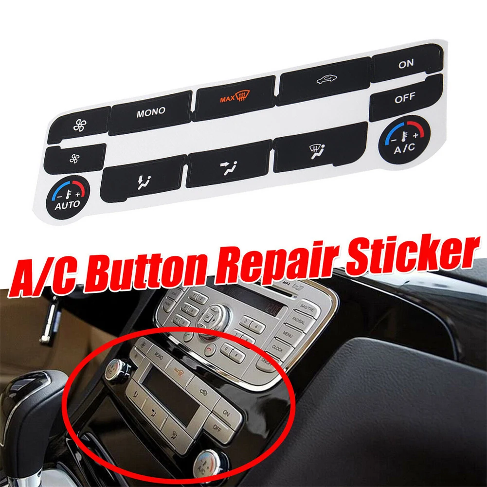 A/C Climate Control Button Repair Decals Stickers Black For Ford S-Max Opaque Vinyl Improve Button Wear Maintain Original Style