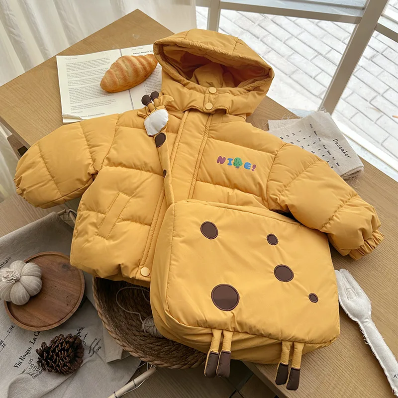 

UNITIM Kids Baby Girl Jacket 90% White Duck Windproof Infant 1-3Y Girl Outerwear Coat Hooded Thick Warm Toddler Girl Jacket+bag