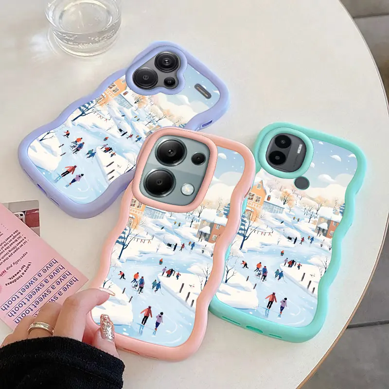 Snow Winter Fashion Case For Xiaomi Redmi NOTE 10 11 10C 12 12C 13 PRO 13C A2 A3 PLUS Soft Coque Wavy Edged Cover Girl Shell