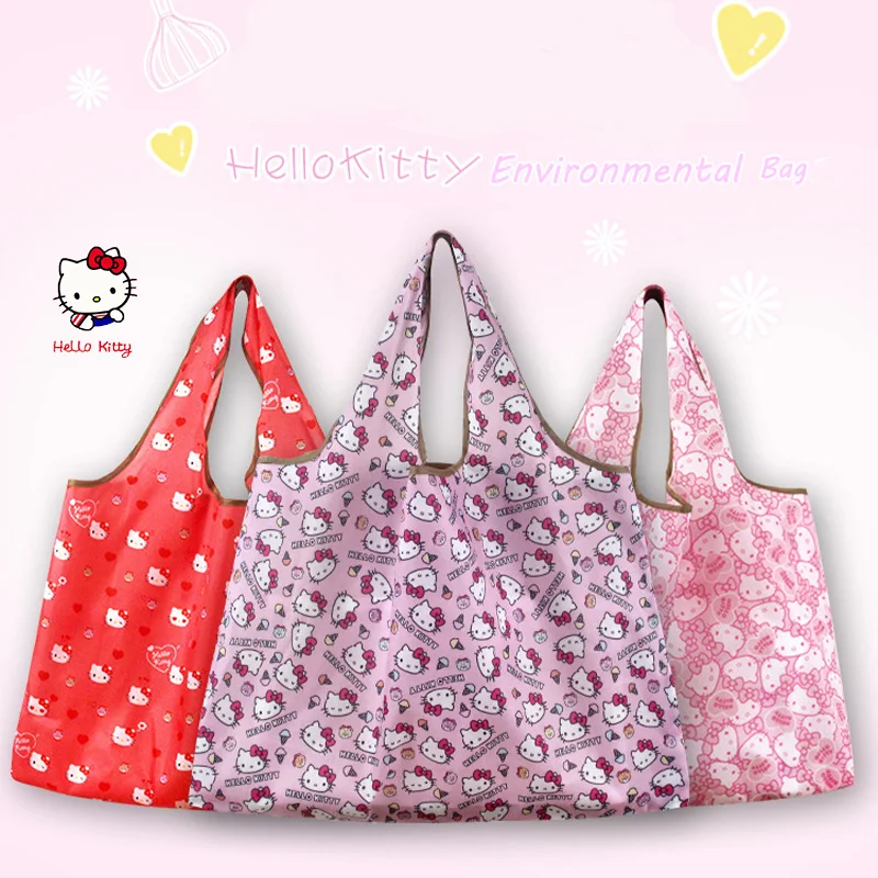 2 taglie Sanrio Hello Kitty borsa per la spesa pieghevole portatile Kawaii Kitty Cat Collection borsa lavabile stampata Eco Friendly