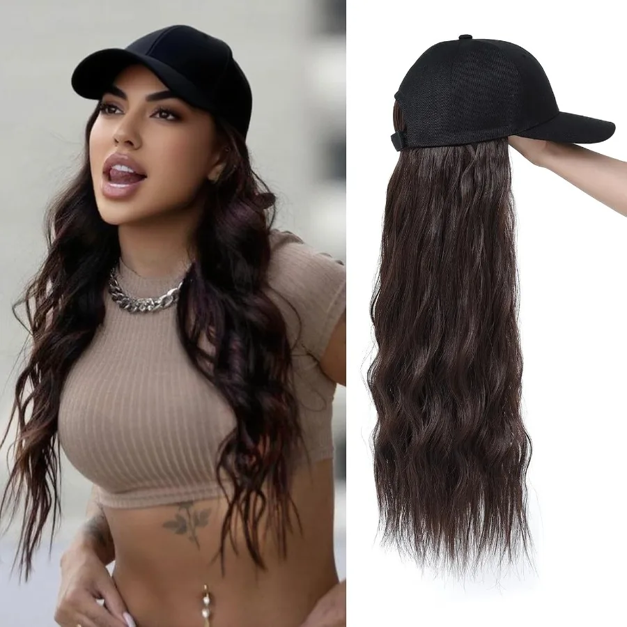 قبعة بيسبول قبعة شعر مستعار مع وصلات شعر تتميز بقطع شعر من الألياف الاصطناعية المقاومة للحرارة مرفقة للنساء والفتيات Adju
