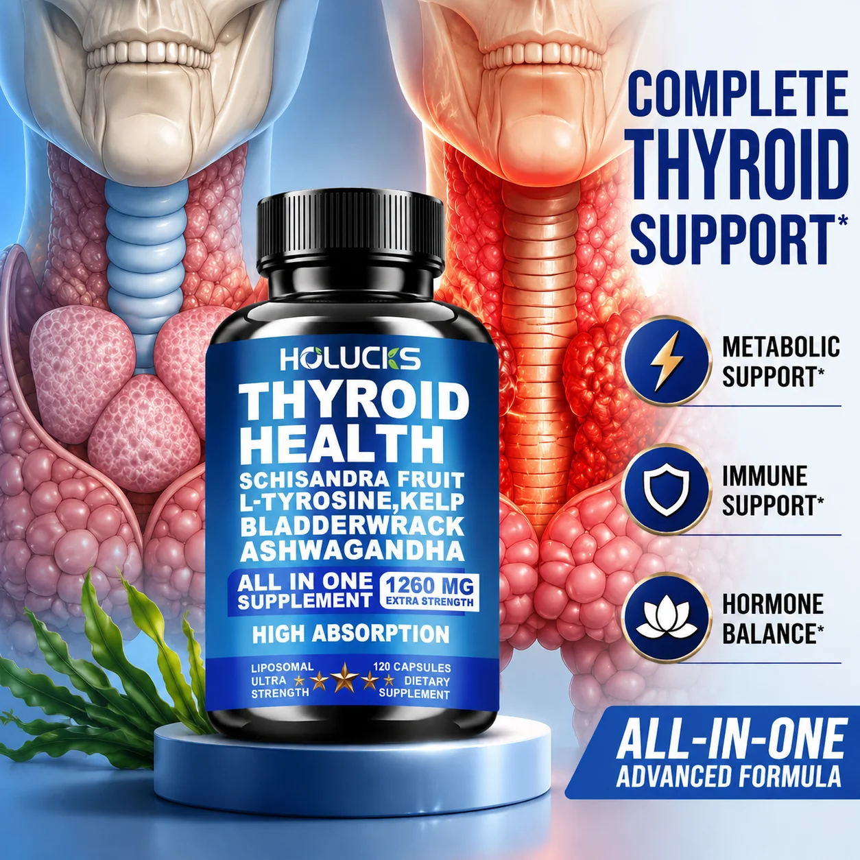 Thyroid Health Complex Supplement, with Cayenne Pepper, Ashwagandha, Support Thyroid Function, Energy, Focus & Immune Wellness