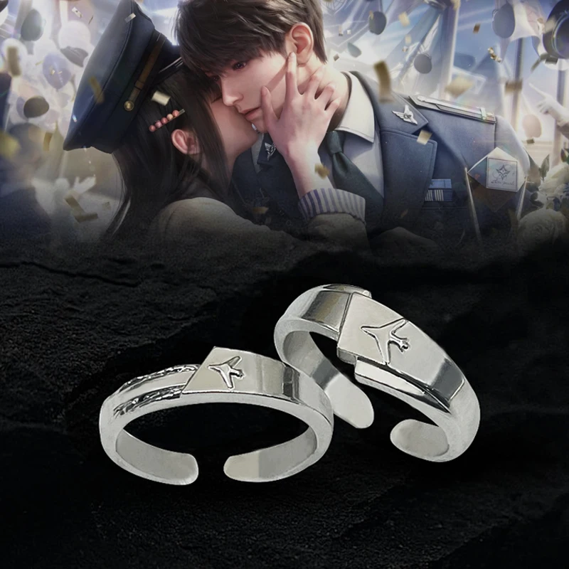 Game Love and Deepspace Caleb Cosplay Ring Unisex Aircraft Adjustable 100 Level Bond Docking Rings Couple Jewelry Accessories