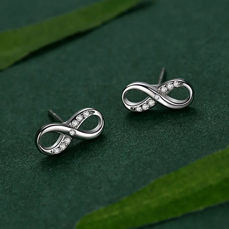 RYJU 925 Sterling Silver Infinity Love Infinite Orecchini con perno per le donne Orecchini di moda Gioielli Ragazze Regalo di compleanno Gioielli