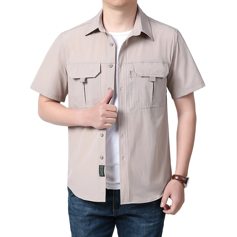 Hot Sale Mens Outdoor Hiking Short-sleeved Shirt Summer New Thin Tactical Harajuku Lapel Breathable Hole Cargo Quality Shirt Men