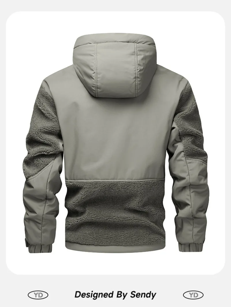 Outdoor cycling sports camping casual trendy loose men's fashion travel business windproof and warm lambskin cotton jacket 2026