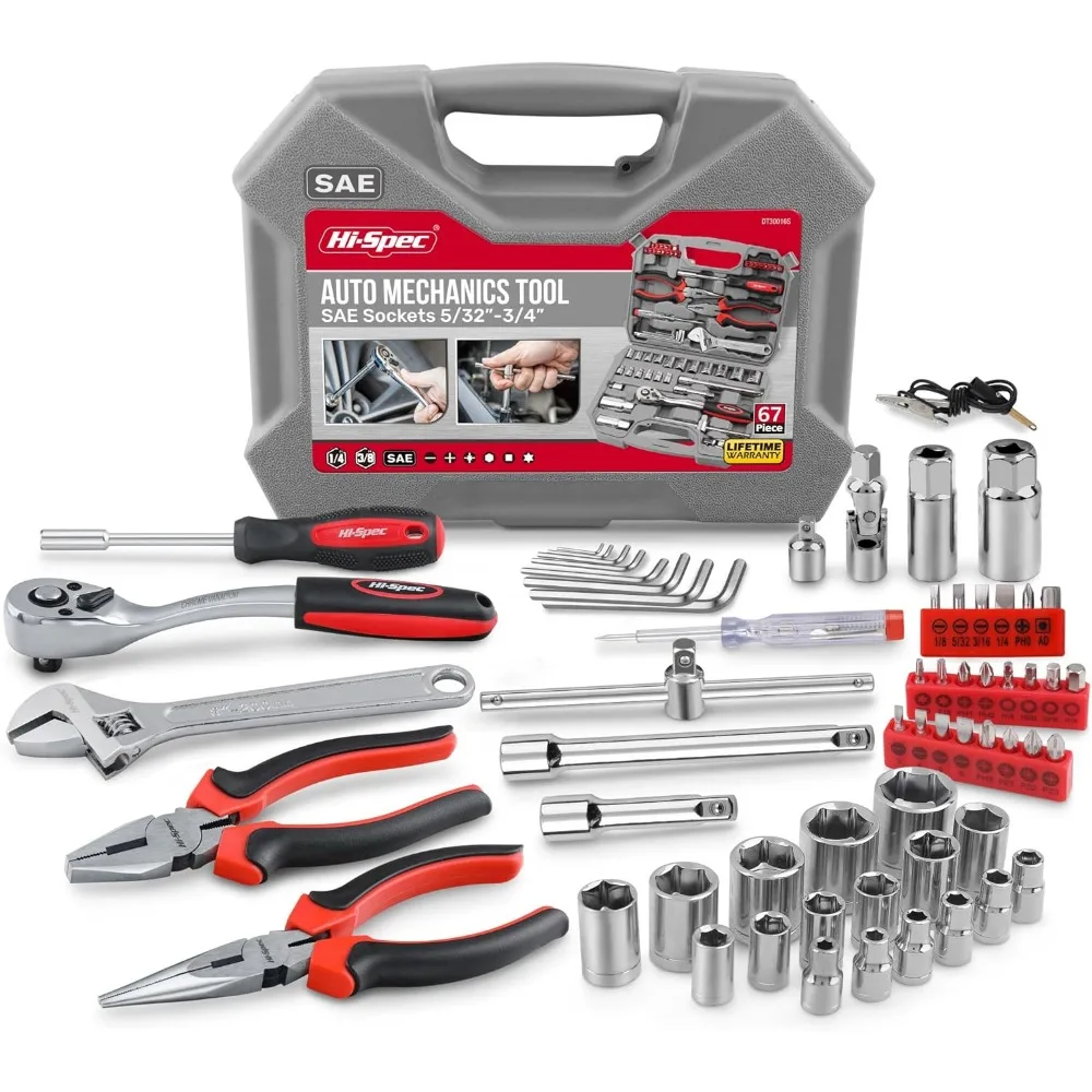 

Hi-Spec Tools 67pc SAE Auto Mechanics Hand Tool Kit Set. Complete Car, Motorcycle, Engine & Garage Repairs with Sockets, Ratchet
