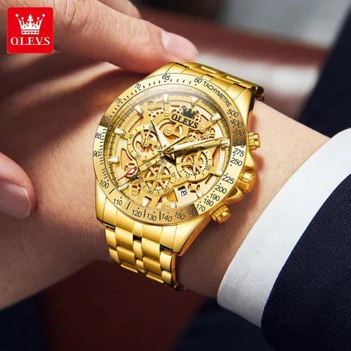 Imagen 2 del producto OLEVS 9913 relojes para hombre, relojes de cuarzo originales para hombre, cronógrafo luminoso resistente al agua con fecha 24 horas, relojes de lujo para hombre