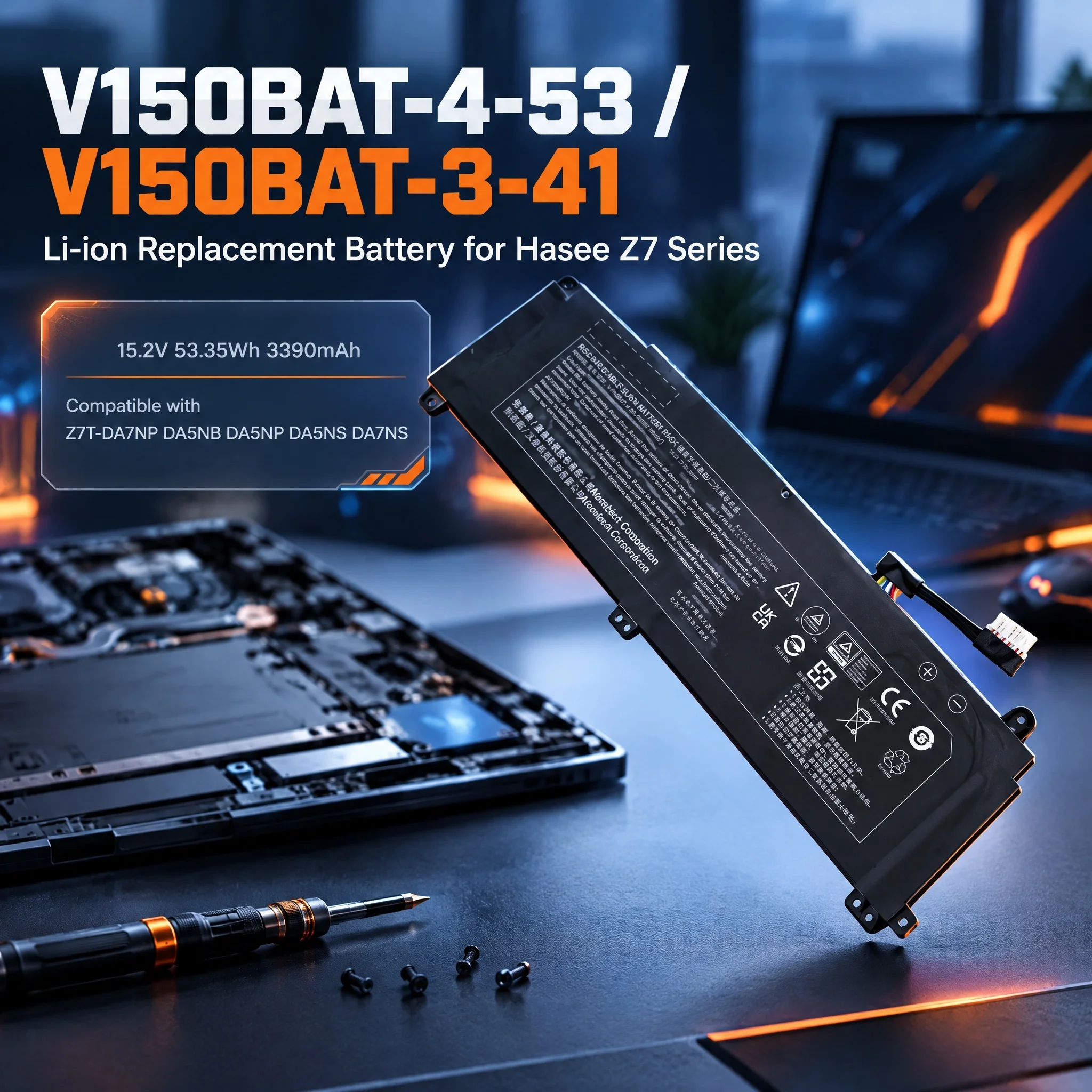 V150BAT-3-41 V150BAT-4-53 3390mAh Li-ion Replacement Laptop Battery For Hasee Z7 Z7T-DA7NP DA5NB DA5NP DA5NS DA7NS