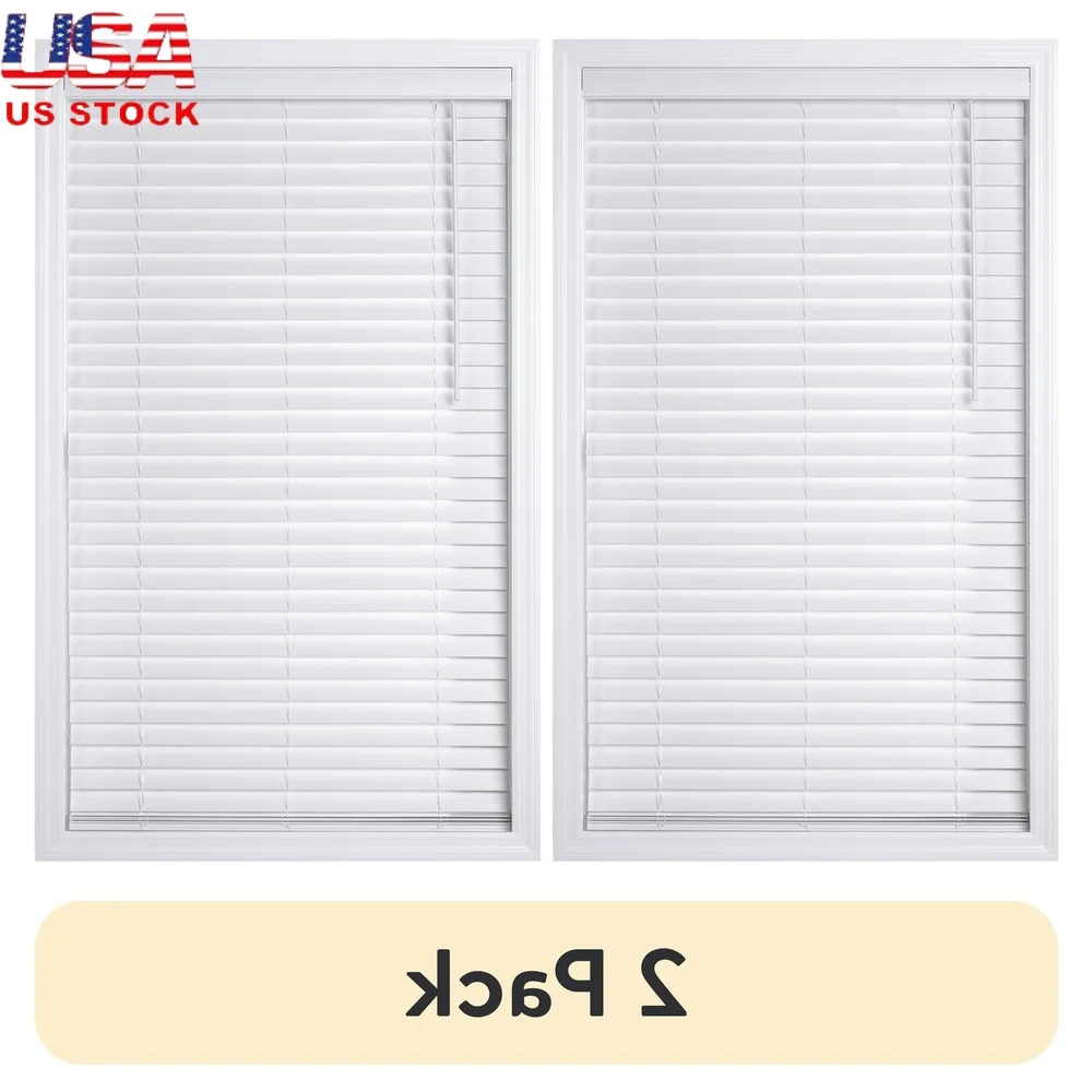 

2 Pack Cordless Faux Wood Horizontal Blinds 34x64 Inch Window Blinds UV Protection Thermal Insulation Safety Kids Indoor Use