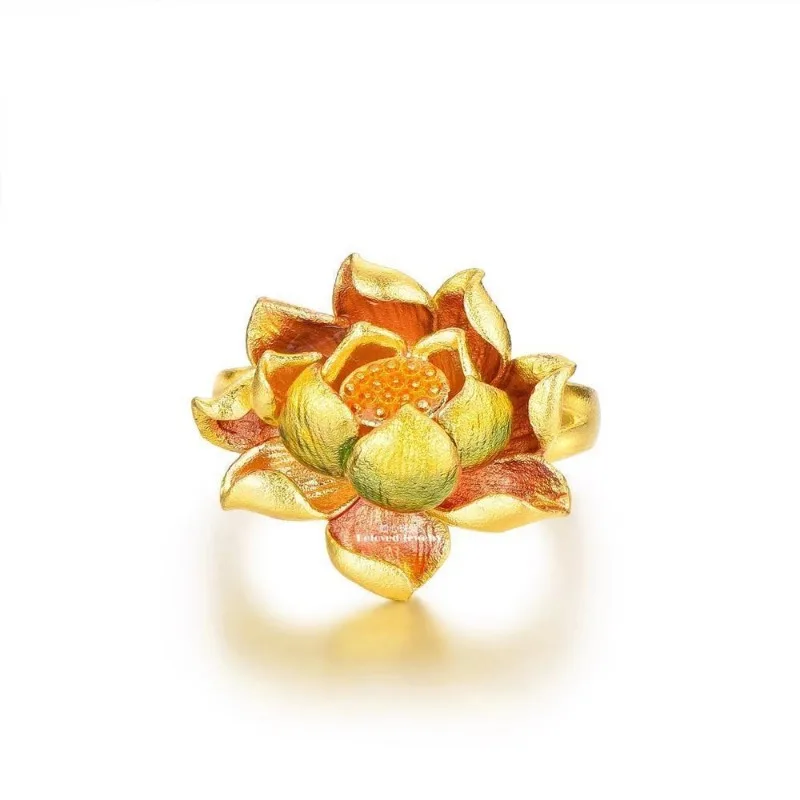 Idea creativa nueva en anillos de flor de loto para mujer, artesanía de oro antiguo, estilo étnico estereoscópico, encanto clásico, joyería de boda