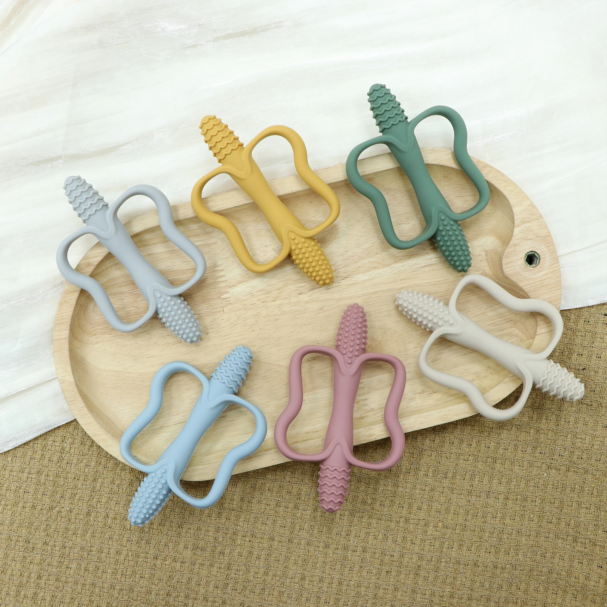 Brinquedos de dentição para bebês com alças fáceis de segurar, brinquedos de dentição de silicone de qualidade alimentar, adequados para bebês de 0 a 6 meses, 6 a 12 meses
