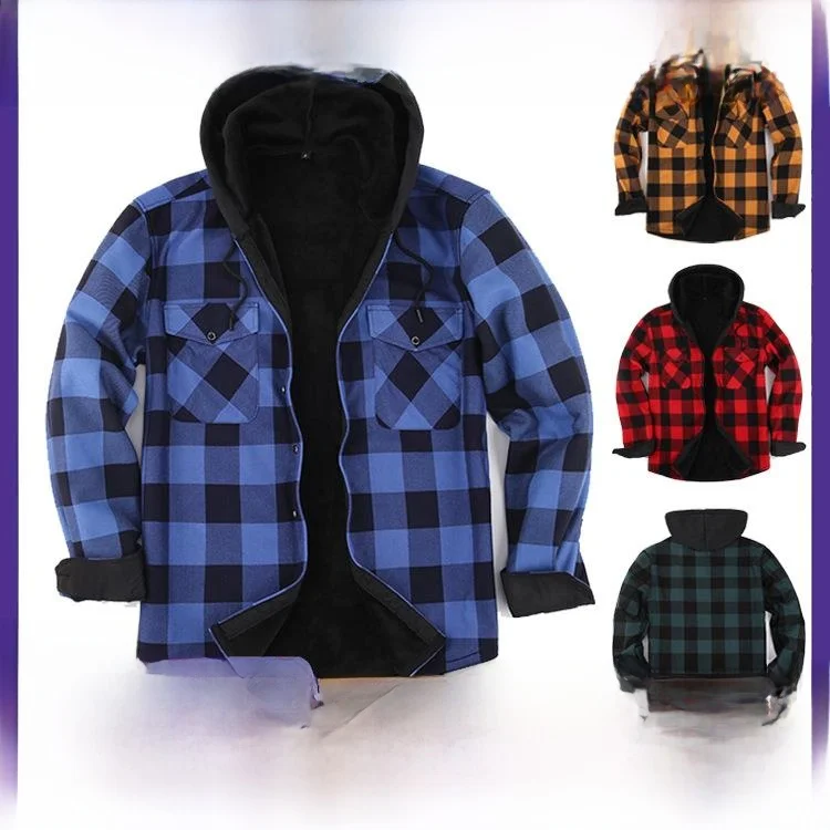 

Warm Hooded Plaid plus Size Men's Long Swedish Shirt Casual Style Inner Wear for Daily Use Other Material100% Non-deformable
